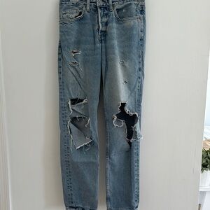 Distressed Boyfriend Blue Jeans